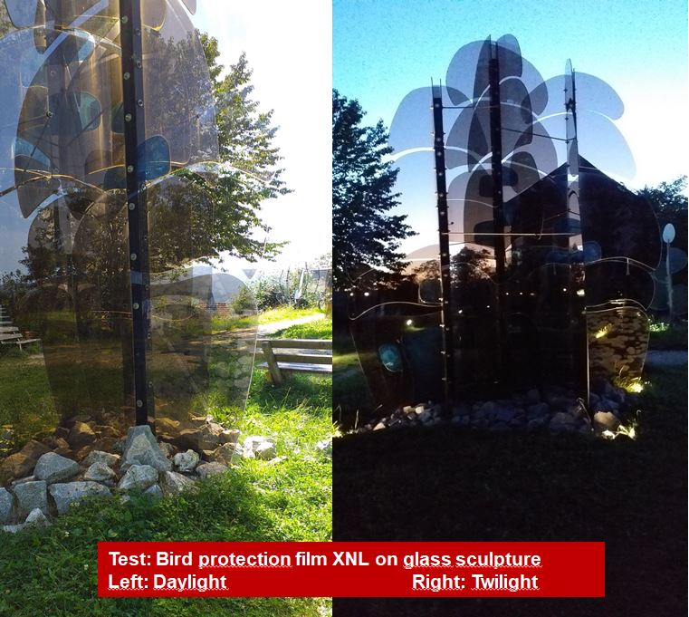 bird protection XNL on glass sculpture